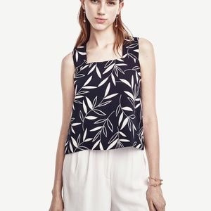 Ann Taylor Navy Blue Shadow Leaf Tank